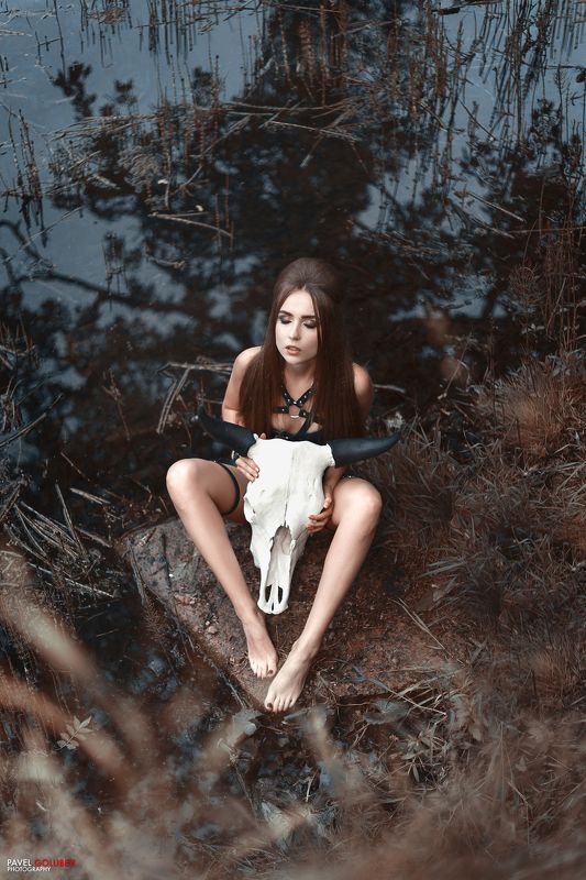 golubevphoto, russia, model, girl, tfp, belts, leather, lingerie, skull, horns, tfp, sexy, beautiful, swamp Викаphoto preview