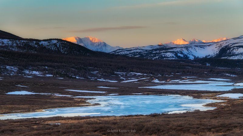 landscape, scenic, nature, travel, outdoo, rview, spring, mountains, snow, sunrise, range, Altai Пробуждениеphoto preview