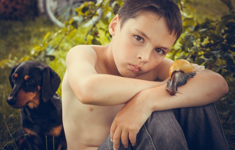 дети, улитки, деревня .........photo preview