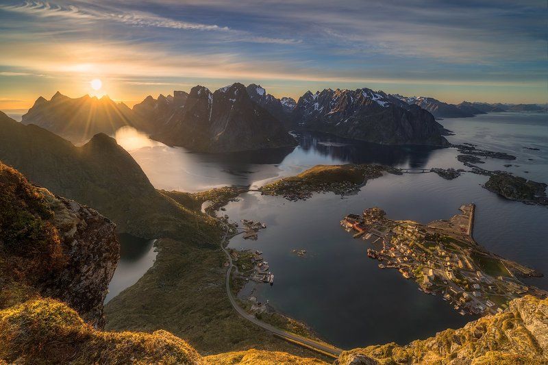 arctic, beach, cabin, clouds, cloudy, dawn, evening, fishing hut, fishing stall, fjord, gravdalsbukta, lake, landscape, lofoten islands, midnight sun, midsummer, moskenes, mountains, night, no person, norway, olstind, olstind mountain, reflection, reine,  Magic Momentphoto preview