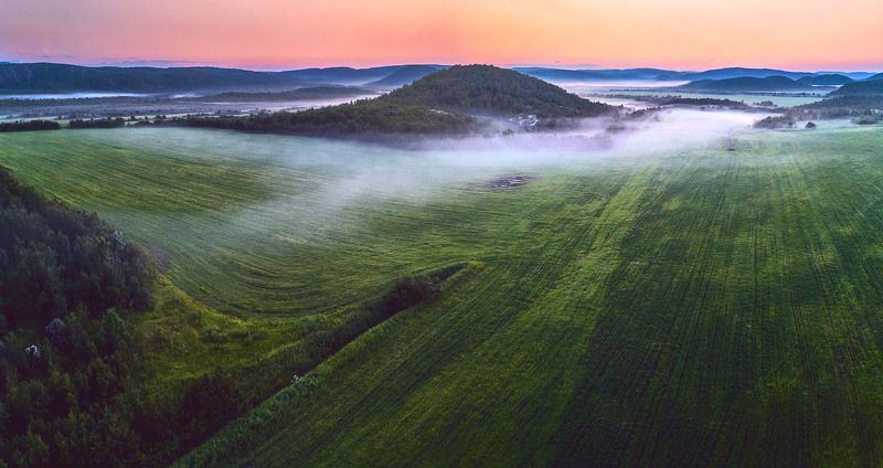 пейзаж, природа, кольский полуостров, мурманская область, поле, туман, сопки *** фото превью