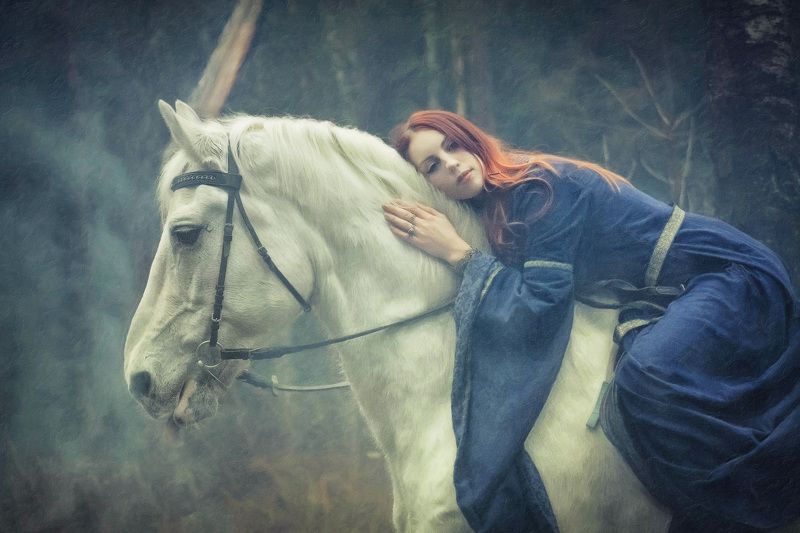 пленэр, девушка, всадница, лошадь Мечты о единороге фото превью