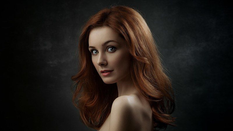 young, beauty, girl, woman, red, hair, color, eyes, emotions, portrait, light, dark, model Ritaphoto preview