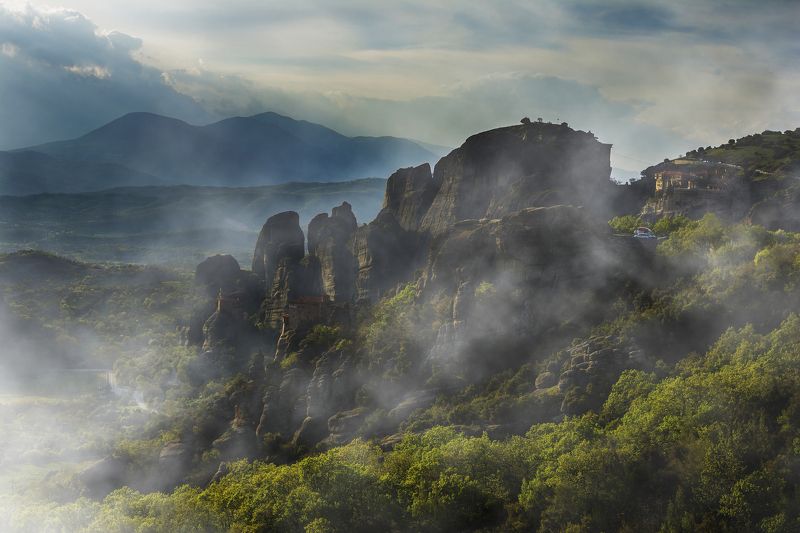 meteora, fog, rocks, clouds, monasteries, spring, greece, christians, religion, holy places,  Метеораphoto preview