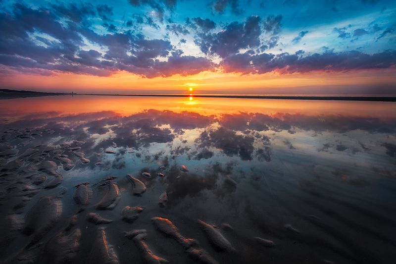 закат, море, бельгия, де хаан, солнце, берег, отражение, литораль *Littoral*photo preview