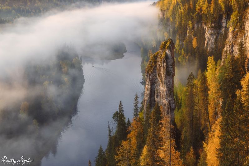 пейзаж, природа, урал, река усьва, пермский край, россия, природа россии, утро, туман, рассвет, чертов палец, усьвинские столбы Усьвинский стражphoto preview