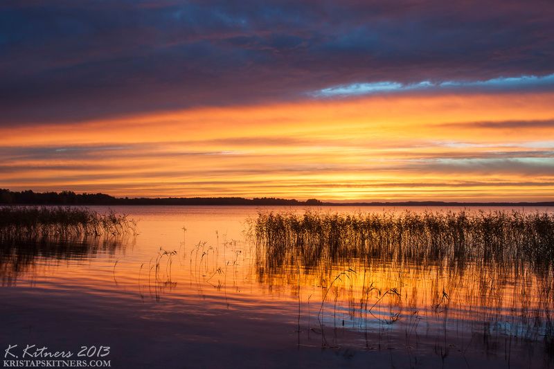 lake grass forest sky clouds water reflection autumn sunset evening latvia Sunset On The Lakephoto preview