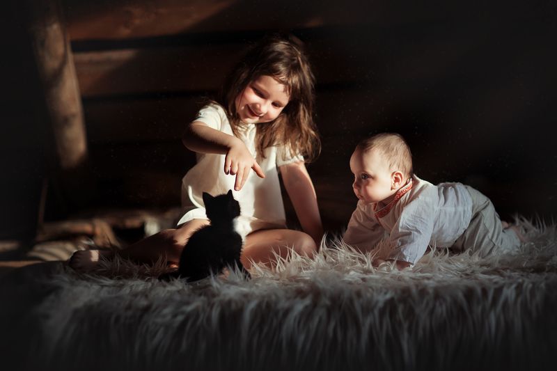 дети и животные, деревенское детство, семья, дети Друзьяphoto preview