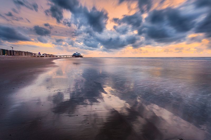 закат, море, акварель, отражения, движение, облака, северное море, бельгия *Акварель*photo preview