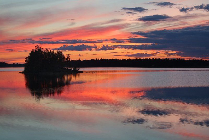 карелия, охта, закат, озеро, пейзаж, fujifilm Закат на озере Вороньем фото превью