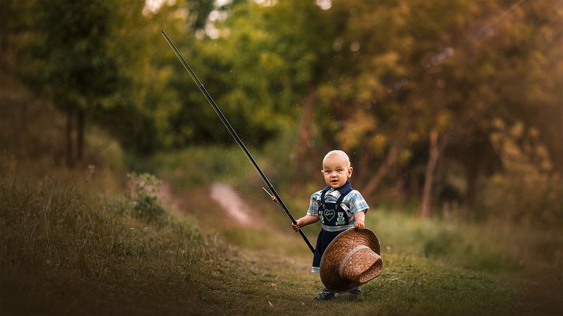 fisher child little boy summer cat ребенок мальчик рыбак лето кот Ребенок-Рыбакphoto preview