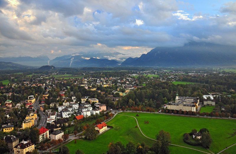 австрия, зальцбург, schloss, leopoldskron, гора, унтерсберг, закат Schloss Leopoldskronphoto preview