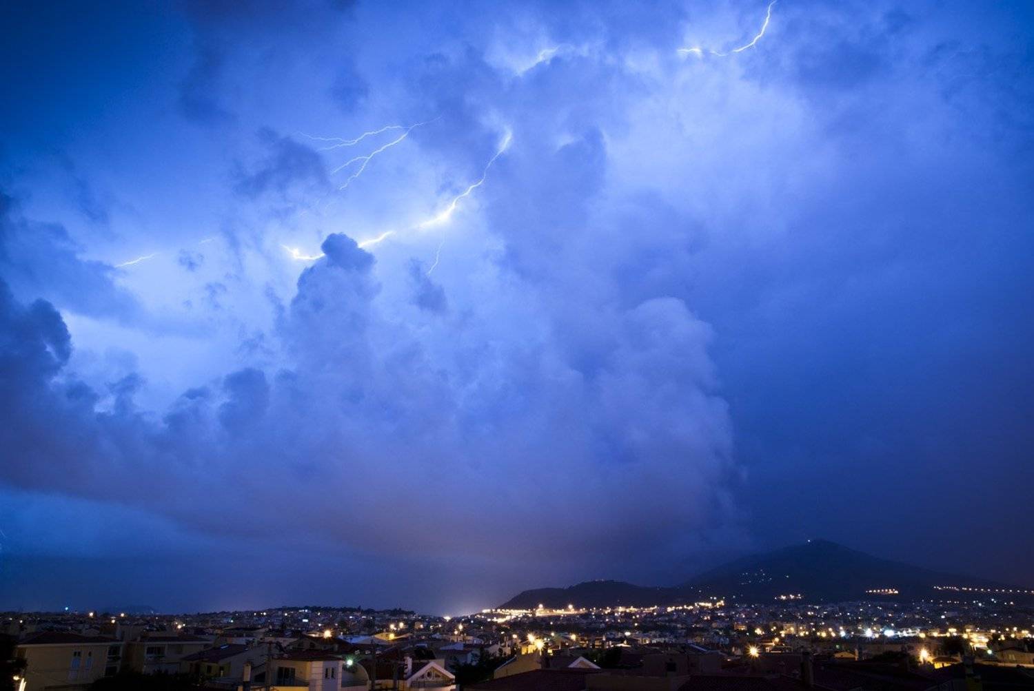night, greece, athens, imitos, lightning, Parkhin Roman