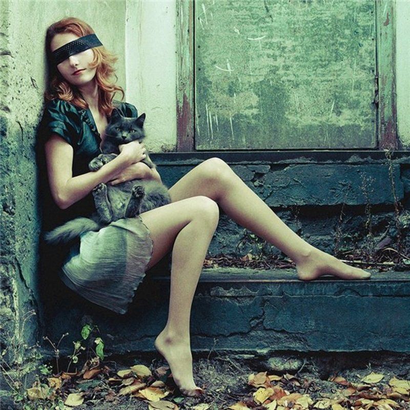 девушка, портрет, кот, улица, осень ...photo preview