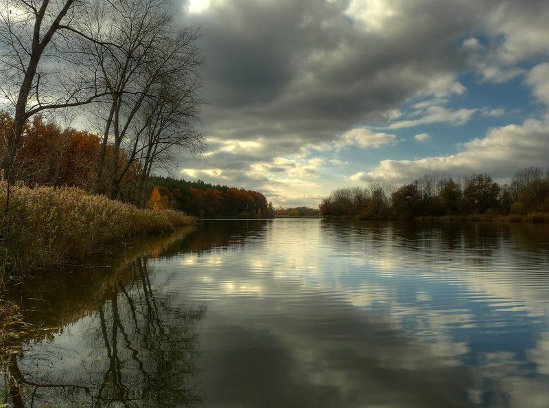 пейзаж, пруд, облака photo preview