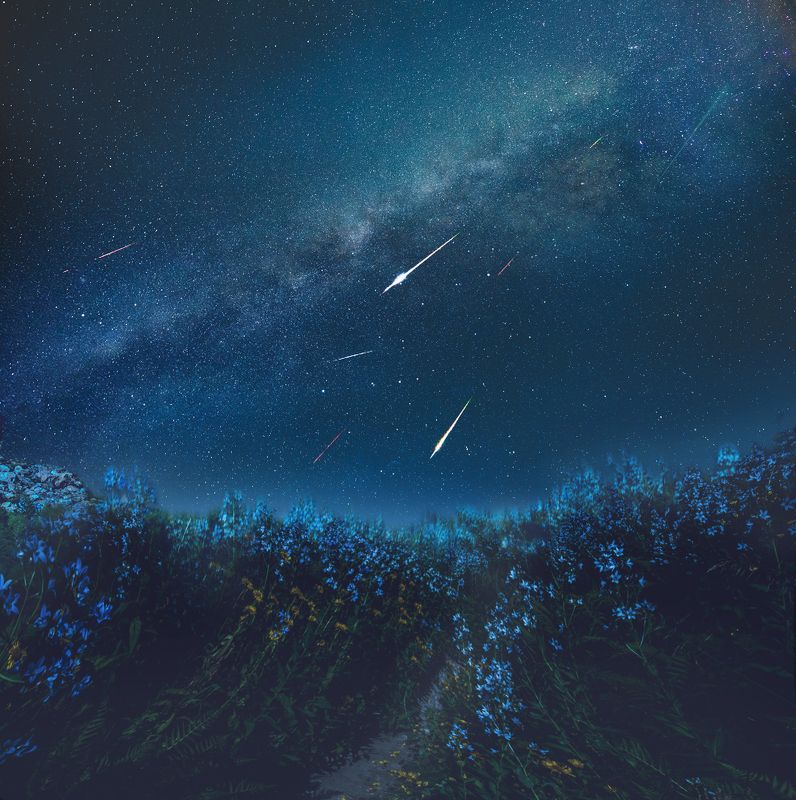 Звездопад, ночной пейзаж, астрофотография Метеорный поток Персеиды на Ачишхоphoto preview