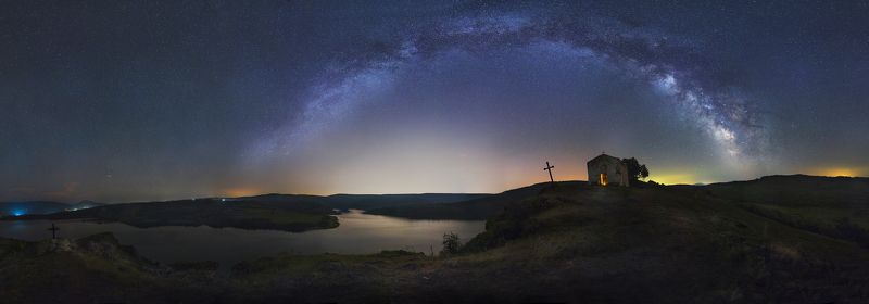 параклис, млечный путь, звезды, кресть, ночь, ночная фотография,nightscapes, milky way, dam, stars, night sky Параклис под звездах.photo preview