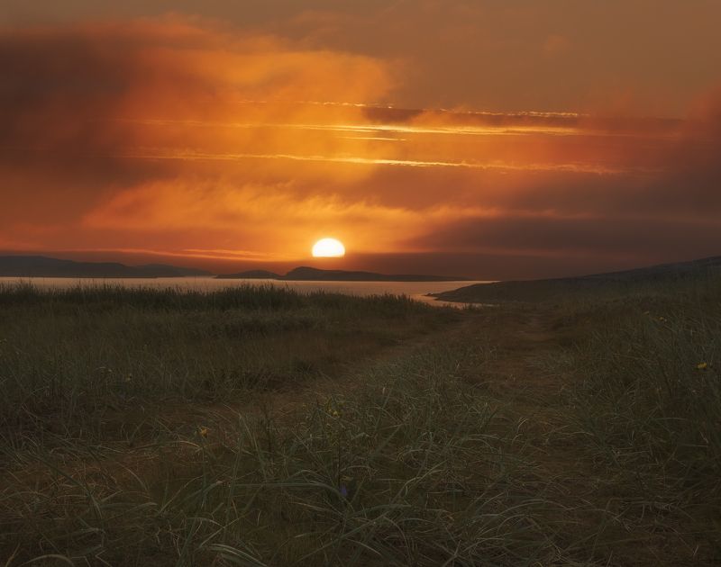закат, Дальние Зеленцы, Кольский полуостров Дорога к солнцуphoto preview