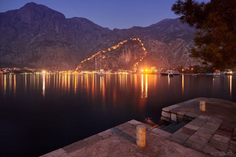 черногория, адриатика, которский залив, котор, ночные огни Огни Котораphoto preview