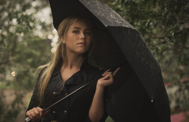 зонт дождь девушка портрет черный зонтphoto preview