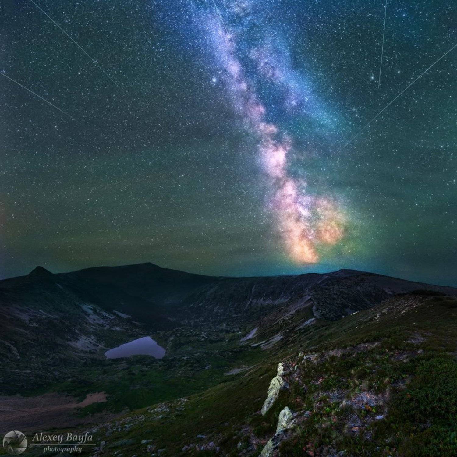 горы, озеро, звёзды, лето, млечный путь, пейзаж, ночь,, Алексей Байфа