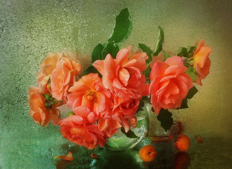 роза, букет, ваза, цветы Персиковый цветphoto preview