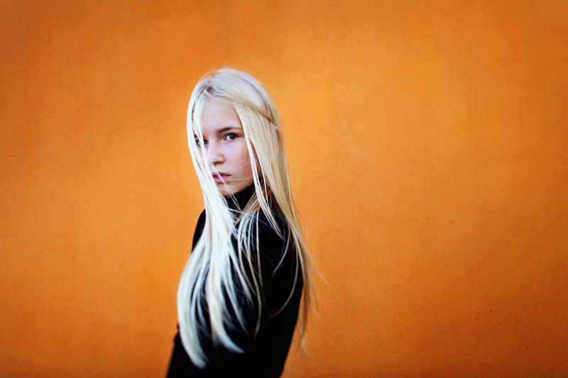 color, orange, model, modeltest, shoot, blonde, girl, beauty, Эльф на оранжевомphoto preview