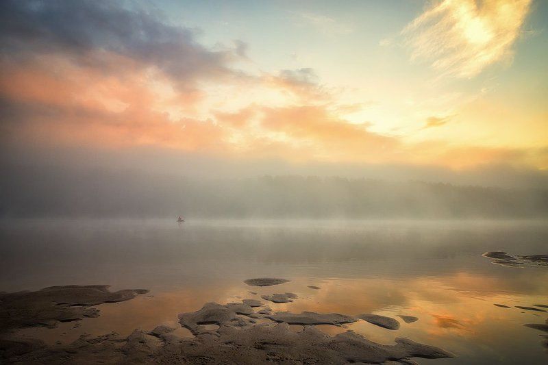 река, закат, солнце, отражение, облака, вечер, туман Эпизод 5 С лучистой зарей...photo preview