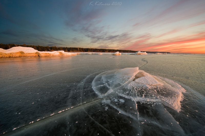 sea seascape ice snow winter sky clouds reflection sunset evening latvia The Ice Volcanophoto preview