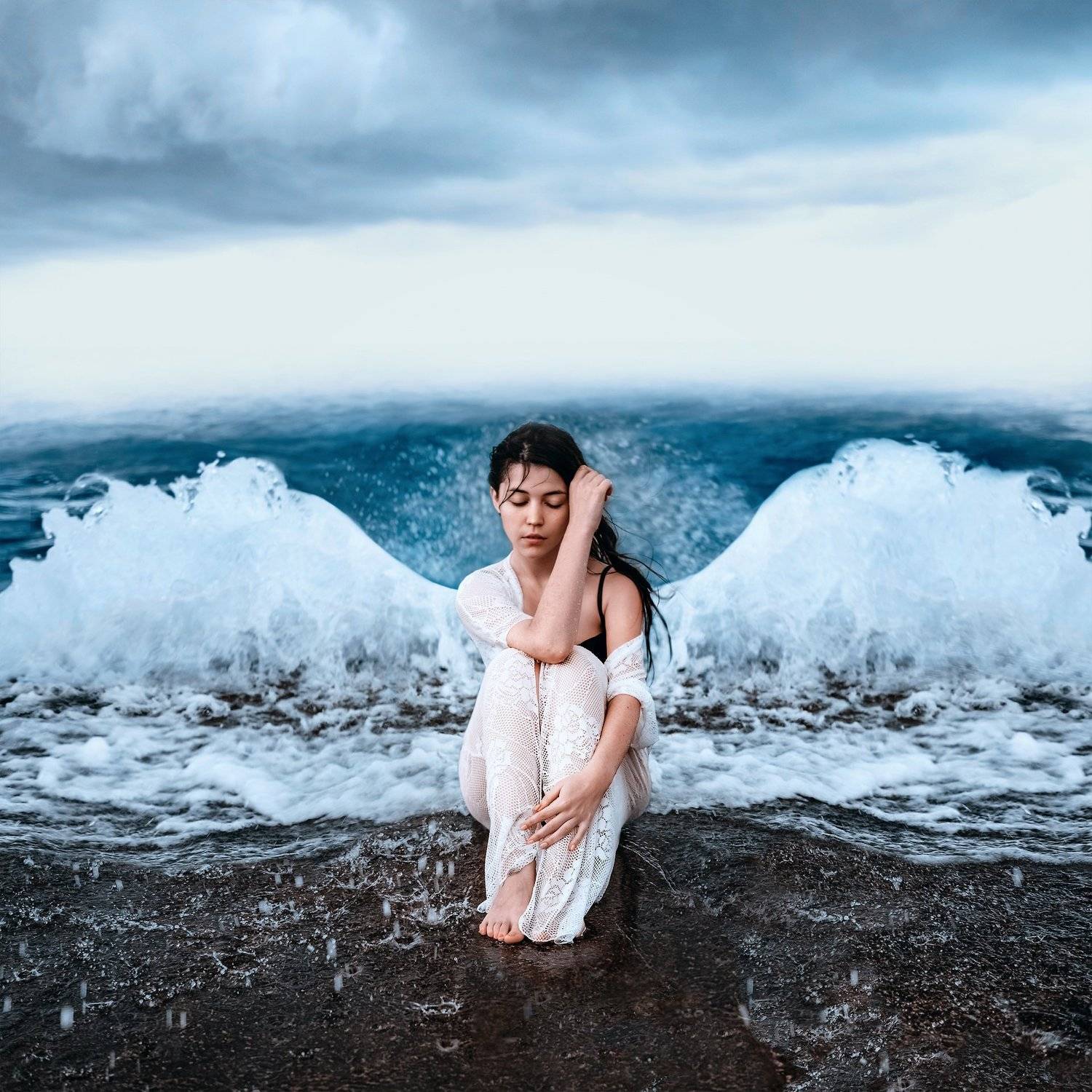 девушка, море, пирс, шторм, вода, волнорез, Маркова Вика