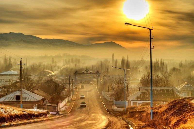 город, дорога, закат, солнце Сонная лощинаphoto preview