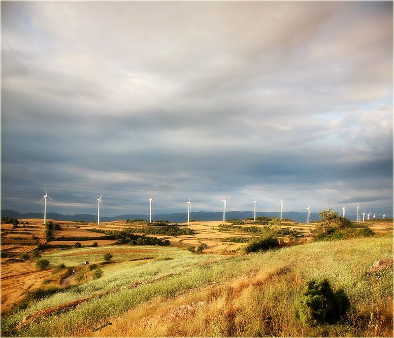 испания, утро, ветряки, поле Ветряки фото превью