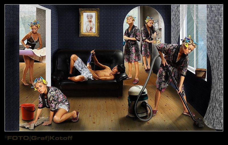 квартира, пылесос, уборка, хлеб, резать, варить, готовить, лежать, диван, мыть, пол, ведро, тряпка, халат, картина, гладить, кухня, окно, штора, Любимая, я подарю тебе эту звезду......!photo preview