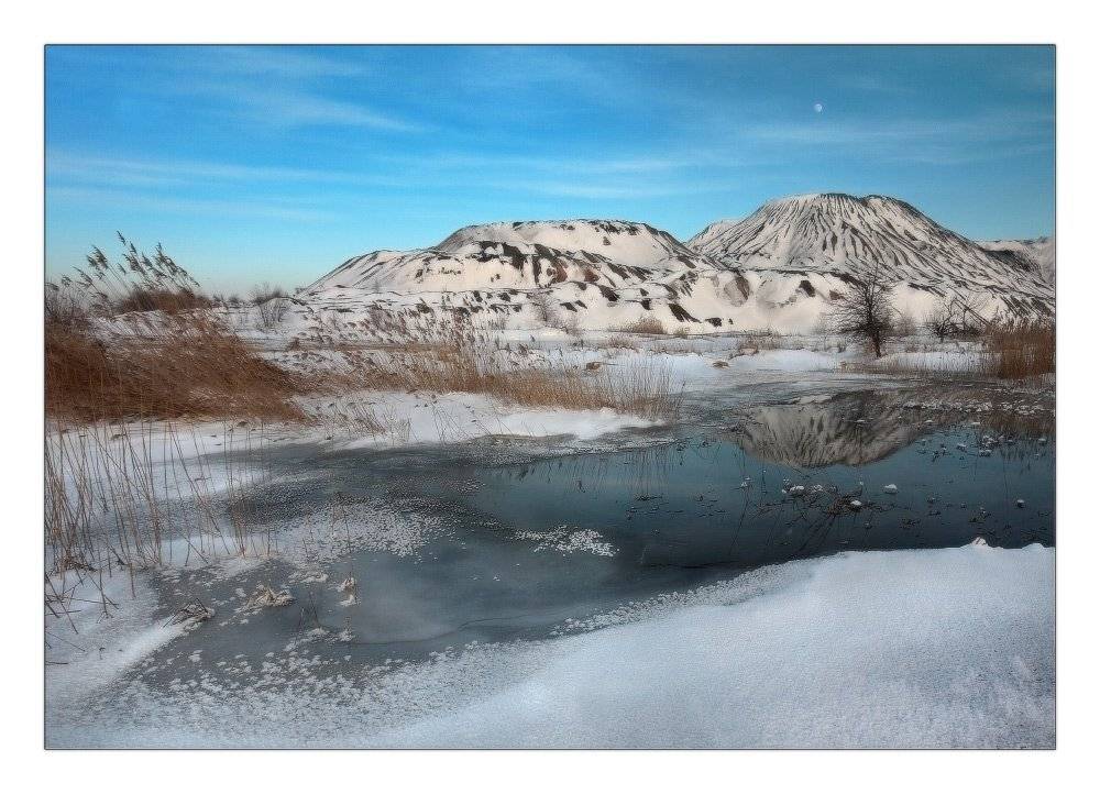 вечер, луна, террикон, зима, шахта, Петриченко Валерий