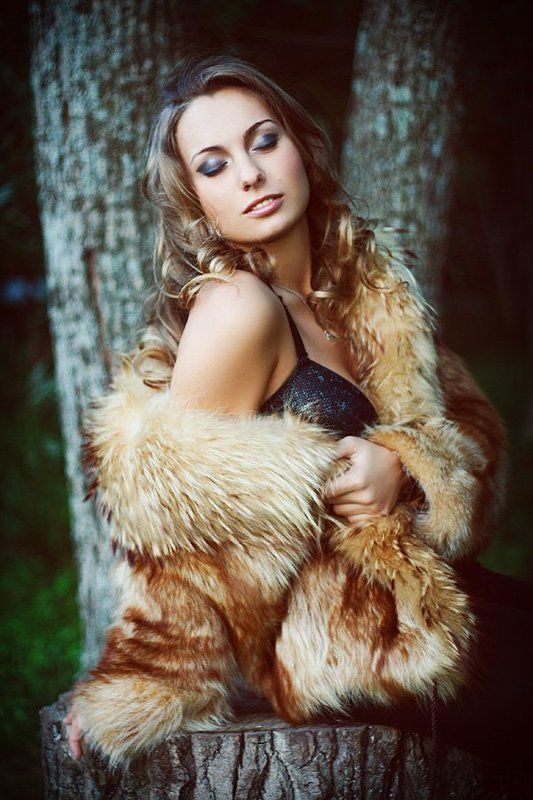 девушка, юля, глаза, макияж, шуба, мех, лес *****photo preview