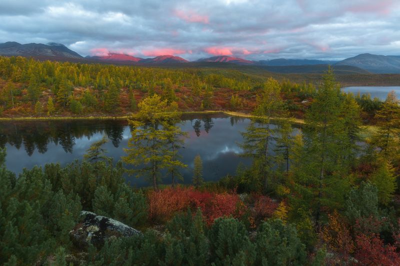 россия, колыма, озеро, стоозёрка, осень, рассвет, магаданская, джека лондона Стоозёркаphoto preview