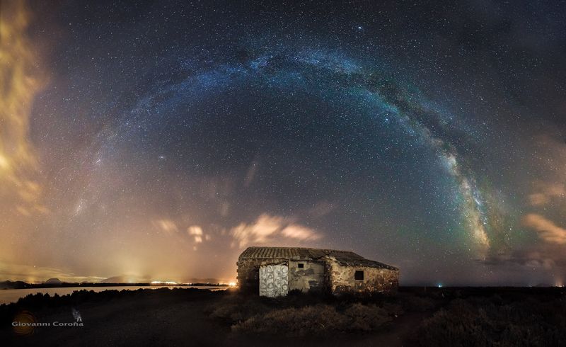 night, urbex, ruins, house, stars, arch, milky way Rainbow in the Darkphoto preview