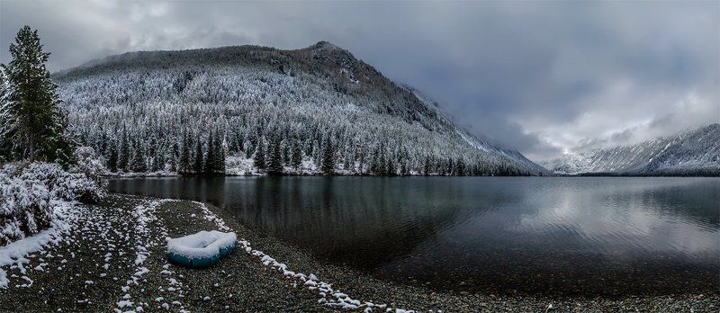 природа, пейзаж, алтай, горы, осень, мульта, озеро, панорама, снег, лодка, сибирь, ***photo preview