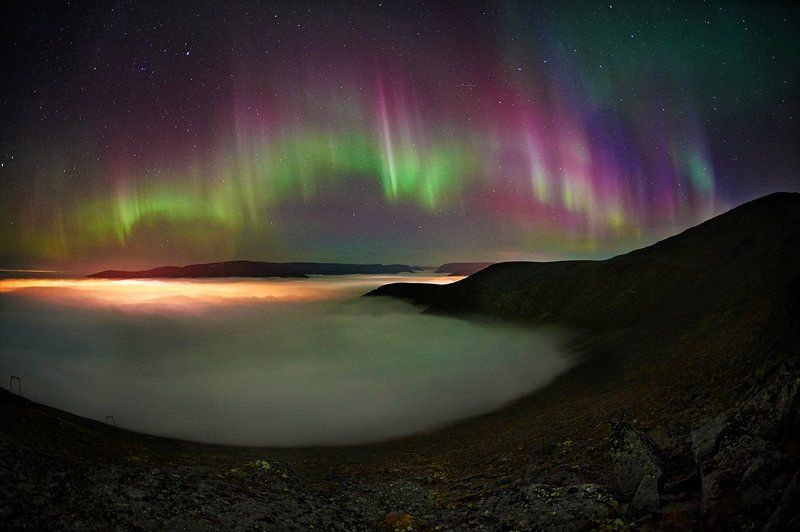 хибины,полярное сияние, кольский полуостров, север, осень,кировск Ночная прогулка над облакамиphoto preview