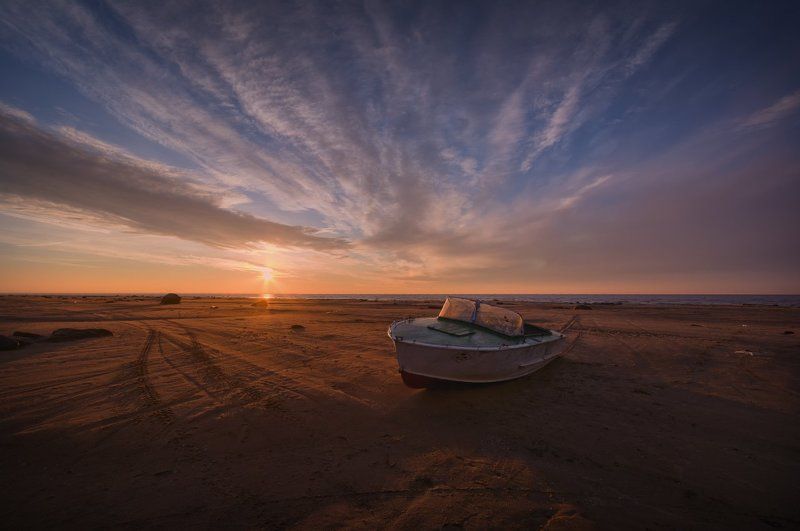 пейзаж, пейзажная съемка, пейзажная фотография, октябрь, рыбинское море, рыбинское водохранилище, закат, лодка, песок Песчаный берег...photo preview