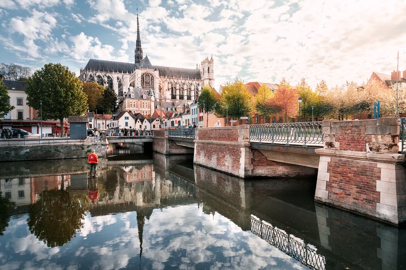 амьен, франция, вода ,свет, отражения, статуя на воде, *Прогулки по воде*photo preview