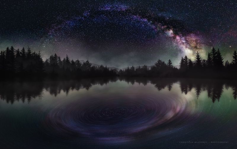 astrophotography, astronomy, galaxy, milky way, nightscape, night, sky, stars, long exposure, nature, bulgaria, space, panorama, lake, pinetrees StarGatephoto preview