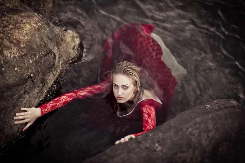 red, dress, model, sea, blonde, hair, fashion From The Deepphoto preview