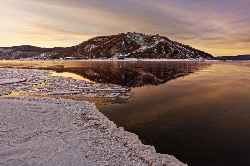 байкал, озеро, вода, снег, вечер Вечерние краски Байкала.photo preview