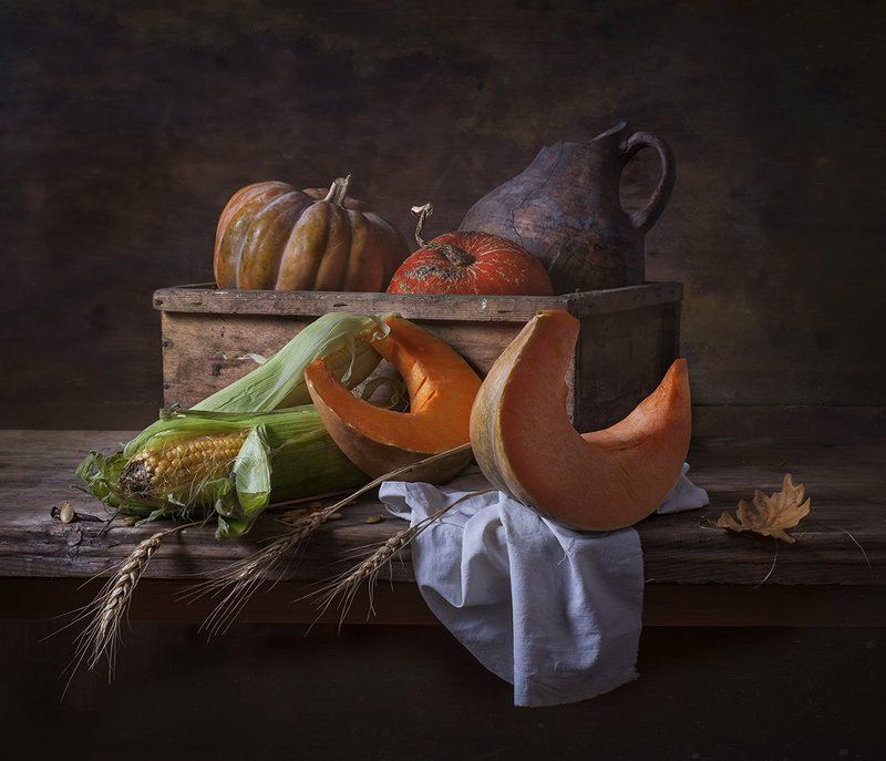 натюрморт,still life, тыква, кукуруза Натюрморт с тыквами и кукурузойphoto preview