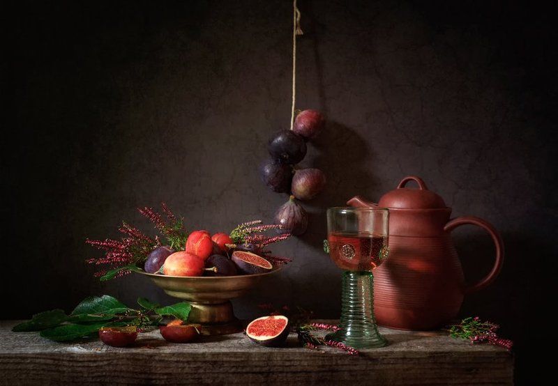 натюрморт, инжир, сливы, вереск, still life, figs, plums, heather, photo С инжиромphoto preview