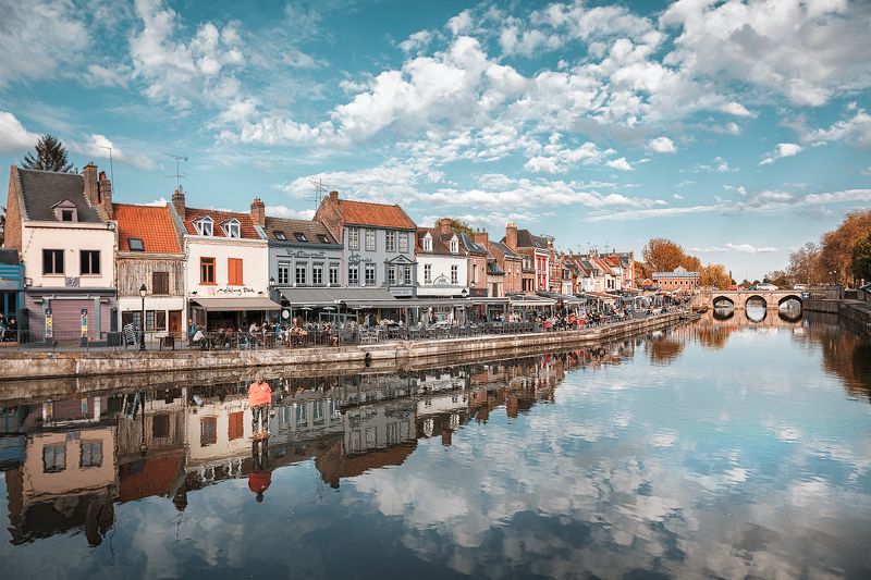 амьен, город, франция, канал, кафе, мост, облака, небо, статуя *Воздух*photo preview