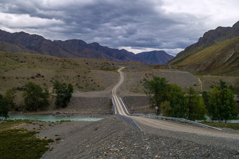природа алтай пейзаж село дорога инегень мост горы река катунь Дорога на Инегень...photo preview