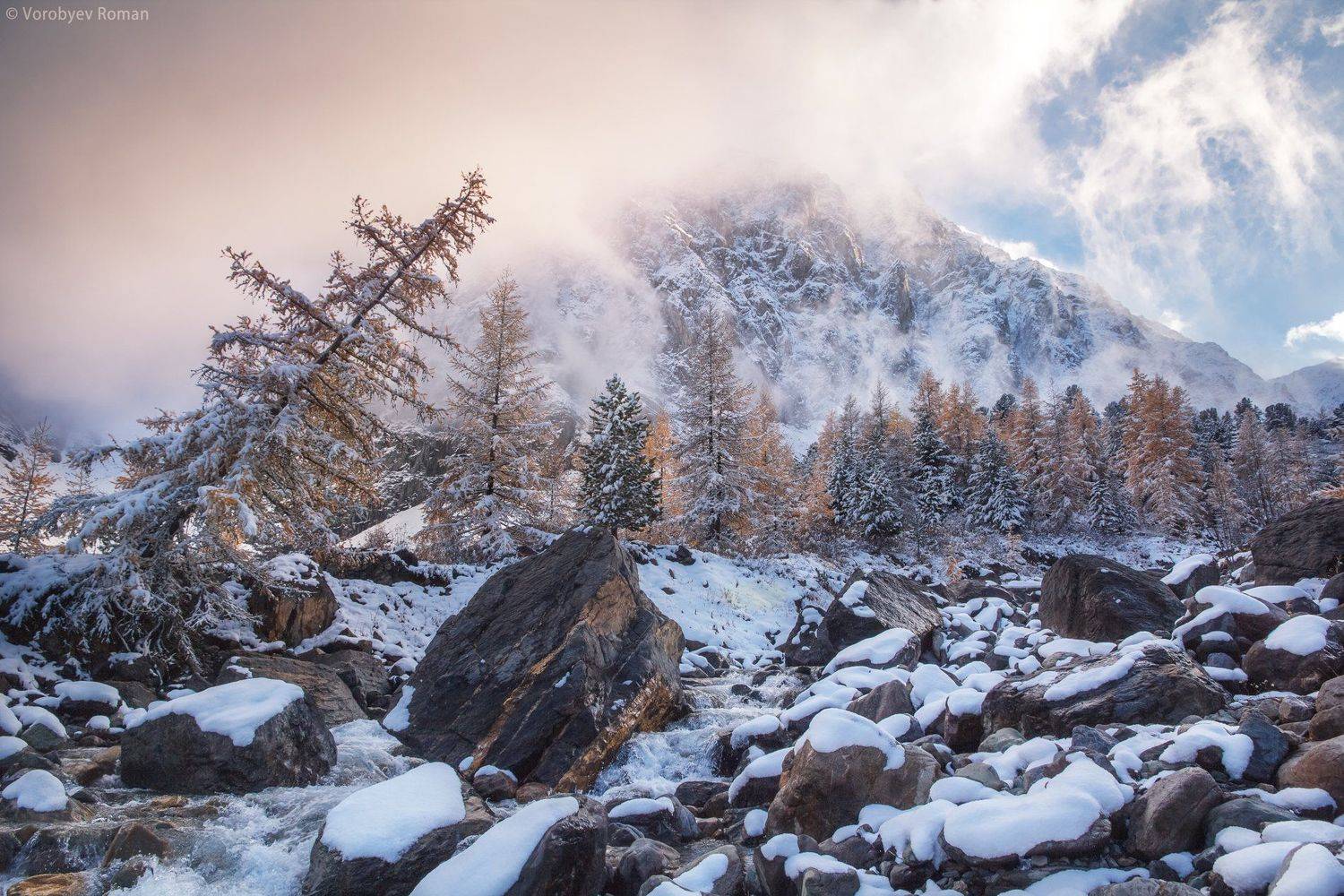 алтай, горы, снег, первый снег. горный алтай, осень. сентябрь, Roman Vorobyev