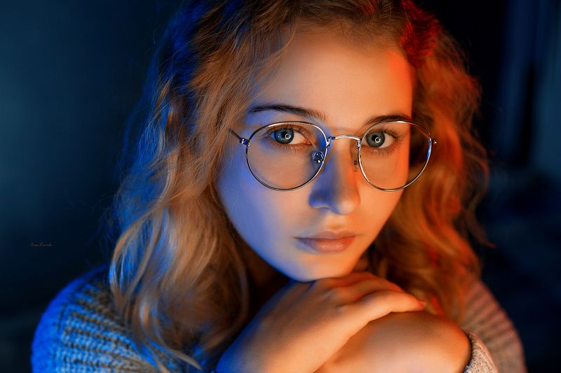 люди, девушка, портрет, очки, цвет, синий, красный, студия, фотокузница, ivankovale Ксенияphoto preview
